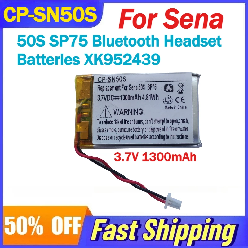 

3.7V 1300mAh CP-SN50S Li-Ion Battery For Sena 50S SP75 Bluetooth Headset Batteries XK952439 Accessories
