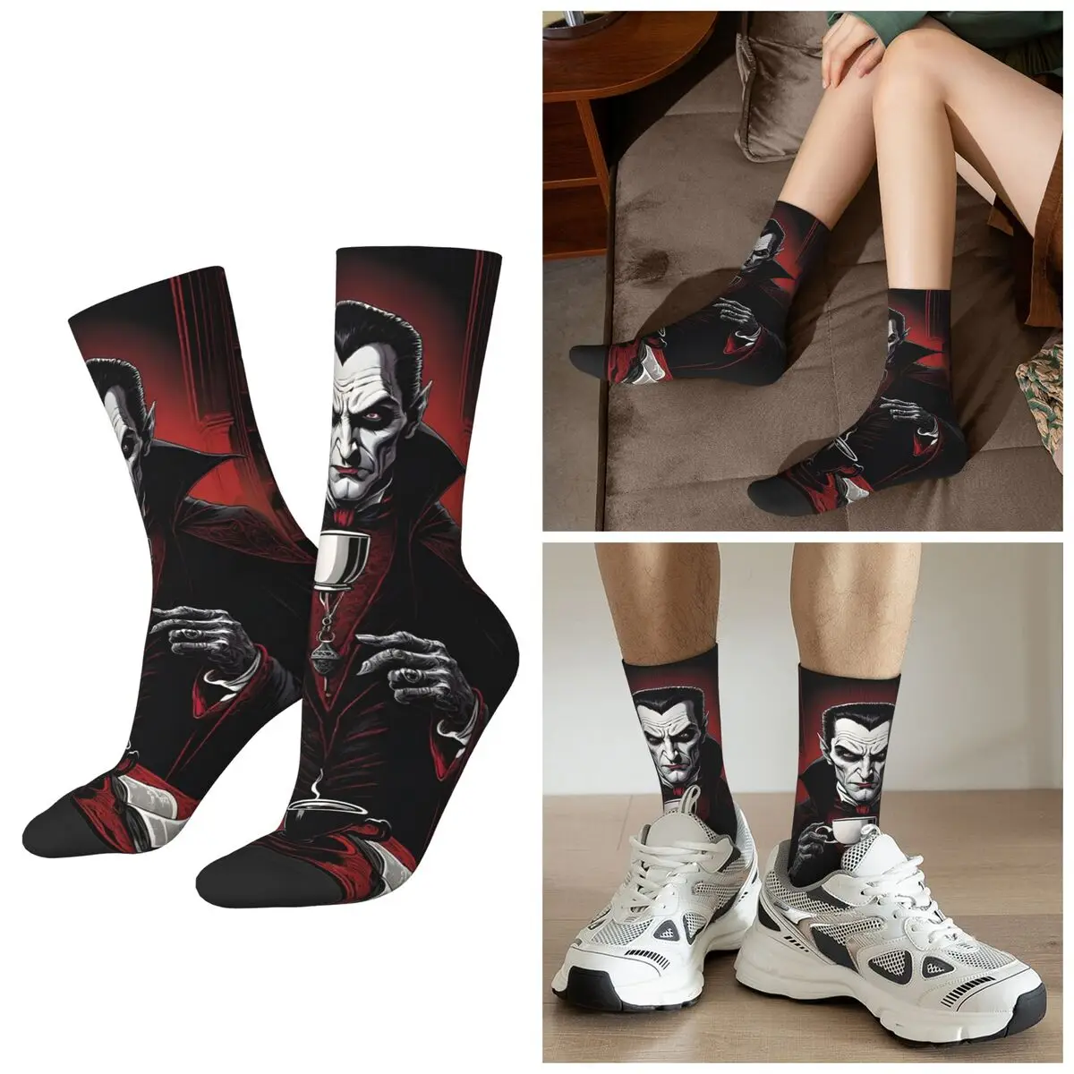 

All Seasons Vampire Print Socks Harajuku Sport Middle Tube Socks Casual Stockings for Men Women Gifts