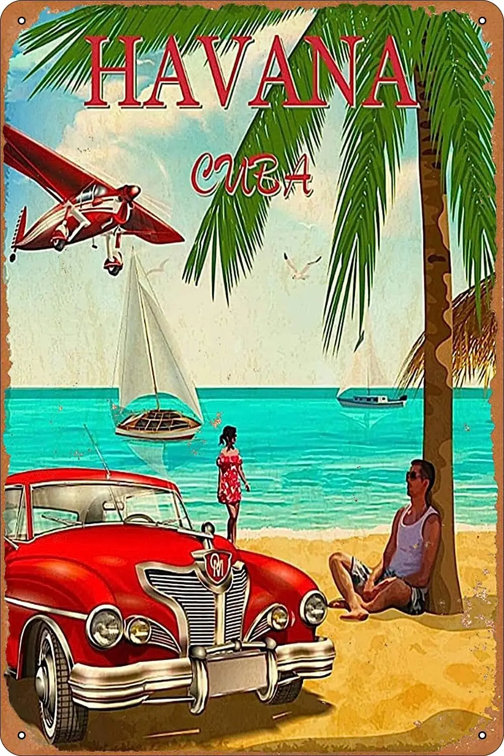 Cuba Cuban Havana Caribbean Metal Tin Signs Funny Man Cave Art Home Wall Decor 12x8 Inch Tin Sign