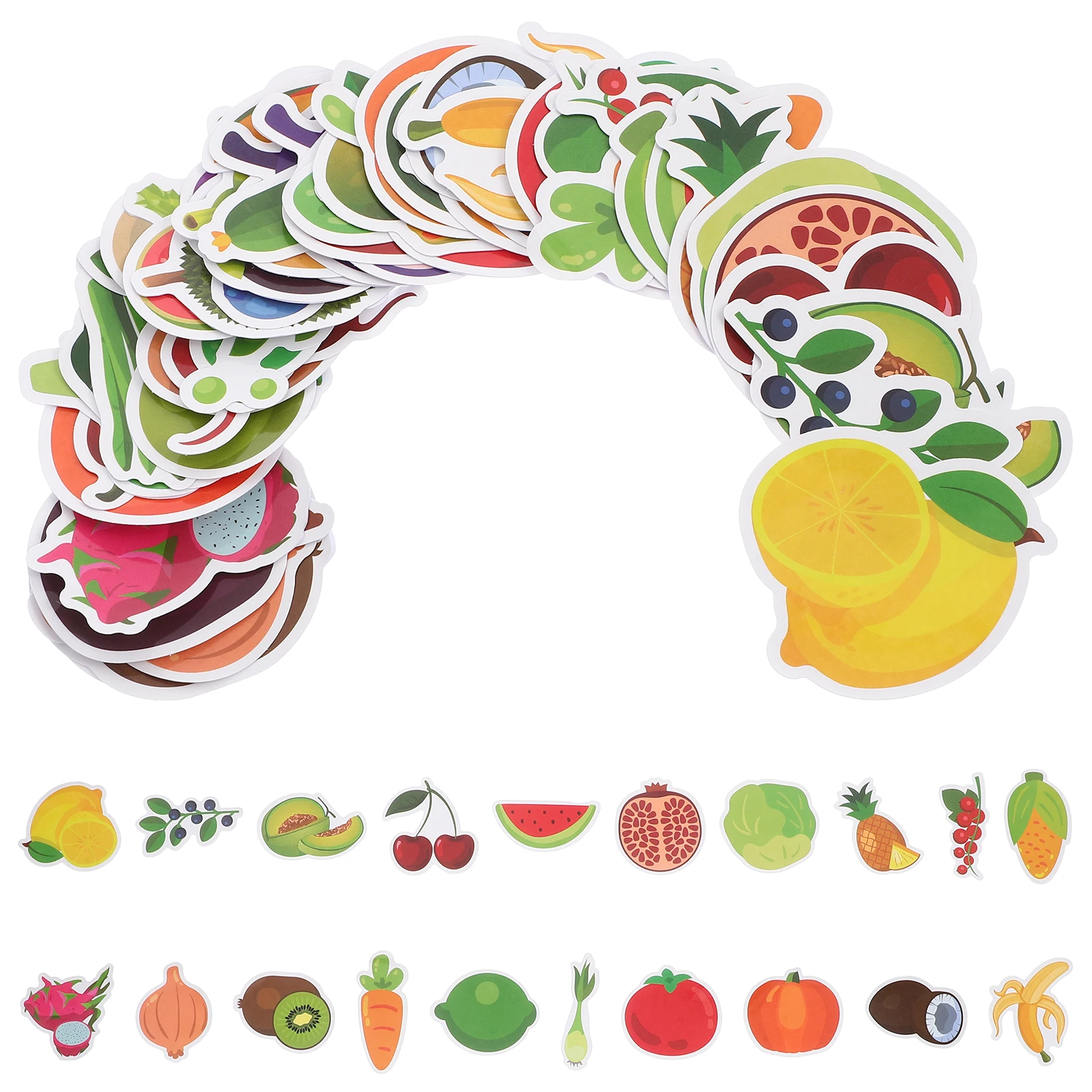 

50pcs Cartoon Fruit Vegetable Stickers For Kids Educational Labels Creative Doodling Fun Decoration Classroom Wall Decals Water