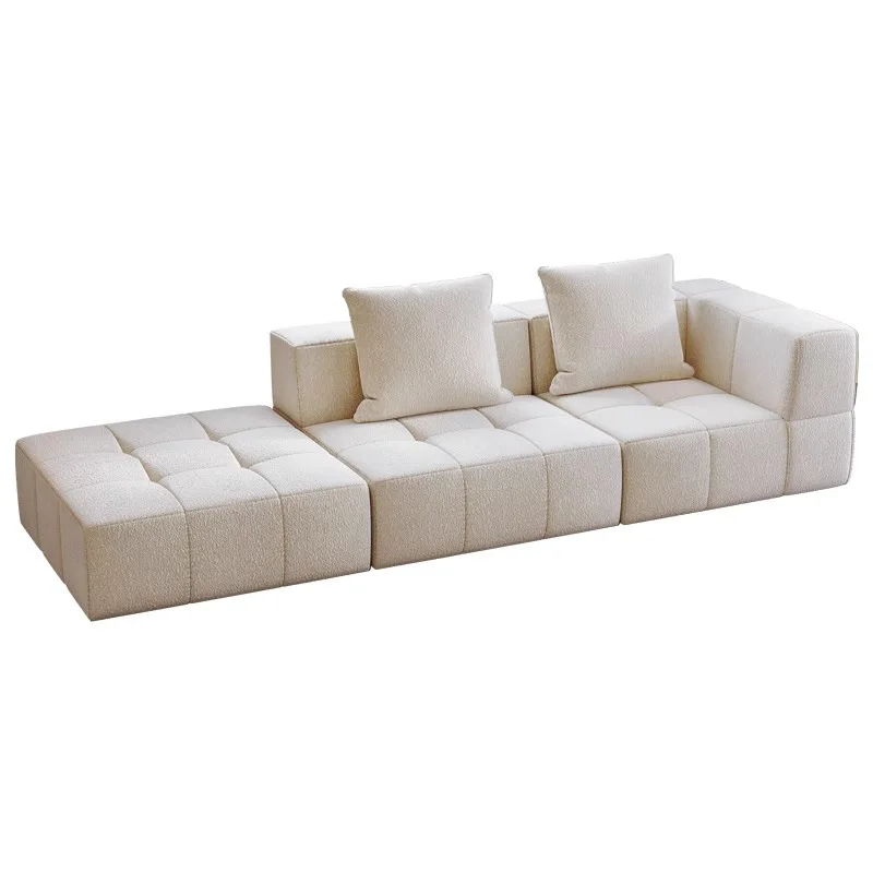 

Modern simple fabric sofa straight row small apartment household living room cream style leisure light luxury