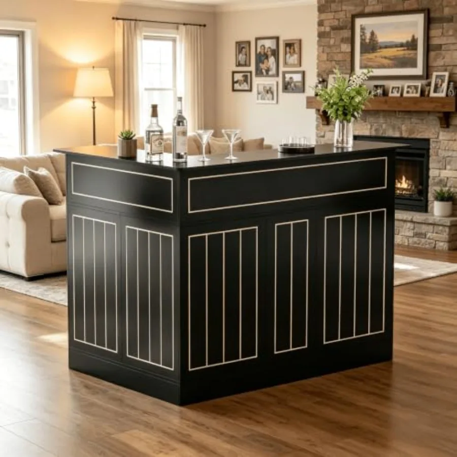 L-Shaped Bar Cabinet, 4-Tier Corner Bar Unit with Power Outlets