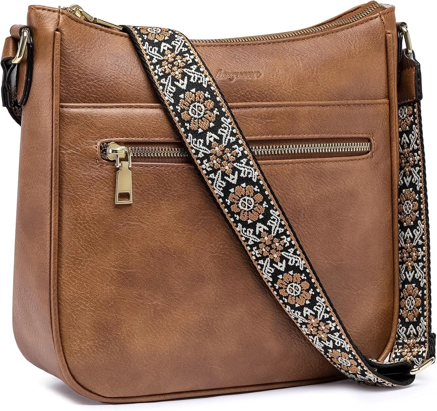 

Crossbody Bags for Women Leather Purses: Vegan Cross Body Bag with Adjustable Wide Shoulder Strap Brown Trendy Handbags Daily