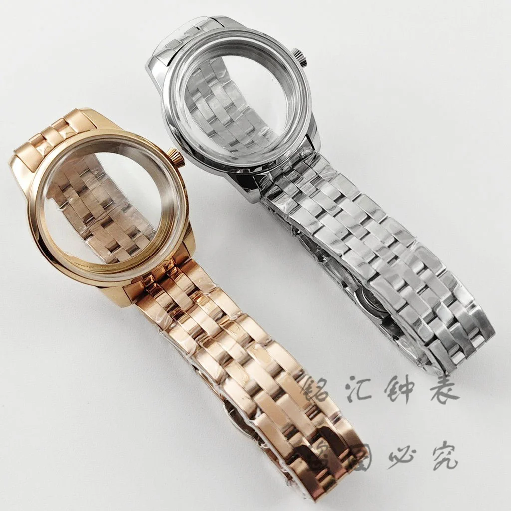 PVD Rose Gold NH35 33mm Case With Stainless Steel Bracelet Ladies Women Cocktails Case for NH34 NH35 NH36 NH38 Movement S Crown