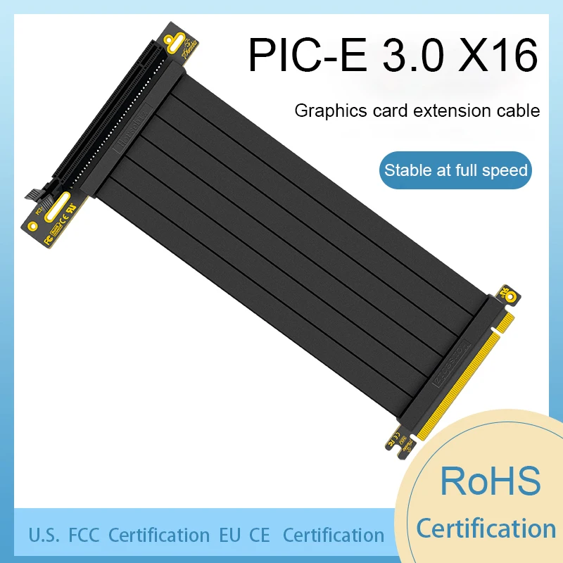 GPU Vertical Bracket Riser Cable 90° GPU Extension Line Shielded Computer PCIe3.0 X16 Vertically VGA Card Bracket Slot Mount