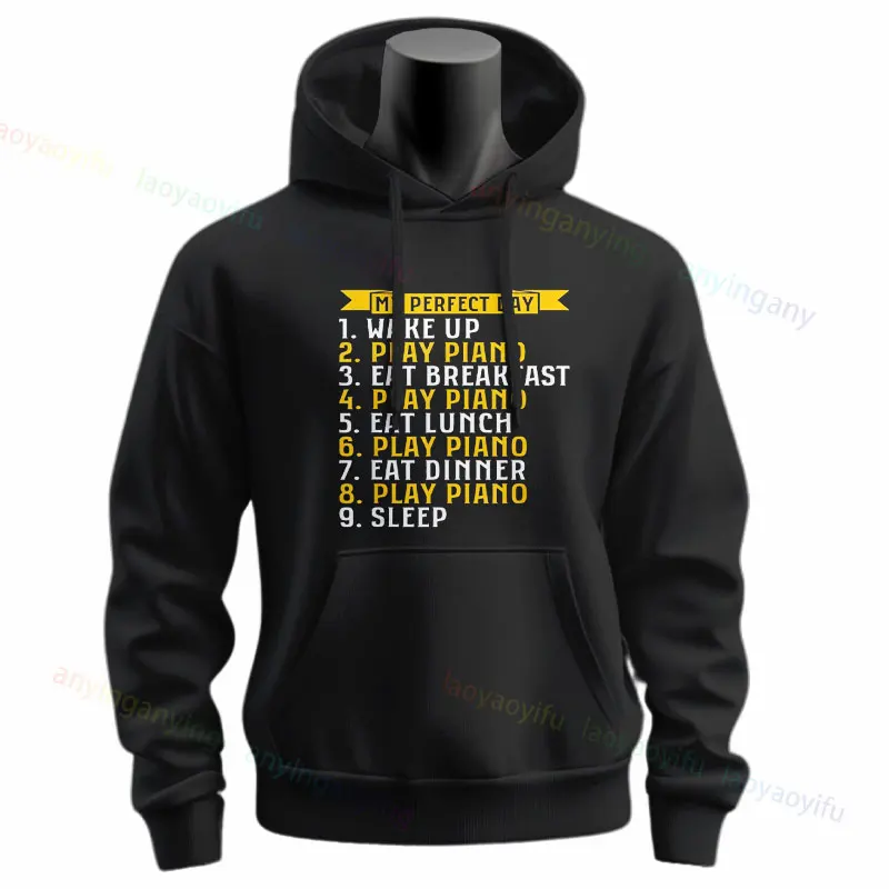 Funny "Piano Music Is My Love Language"Graphic Sweatshirts Long Sleeve Originality Casual Hoodie Esign for Everyday Outdoor Wear