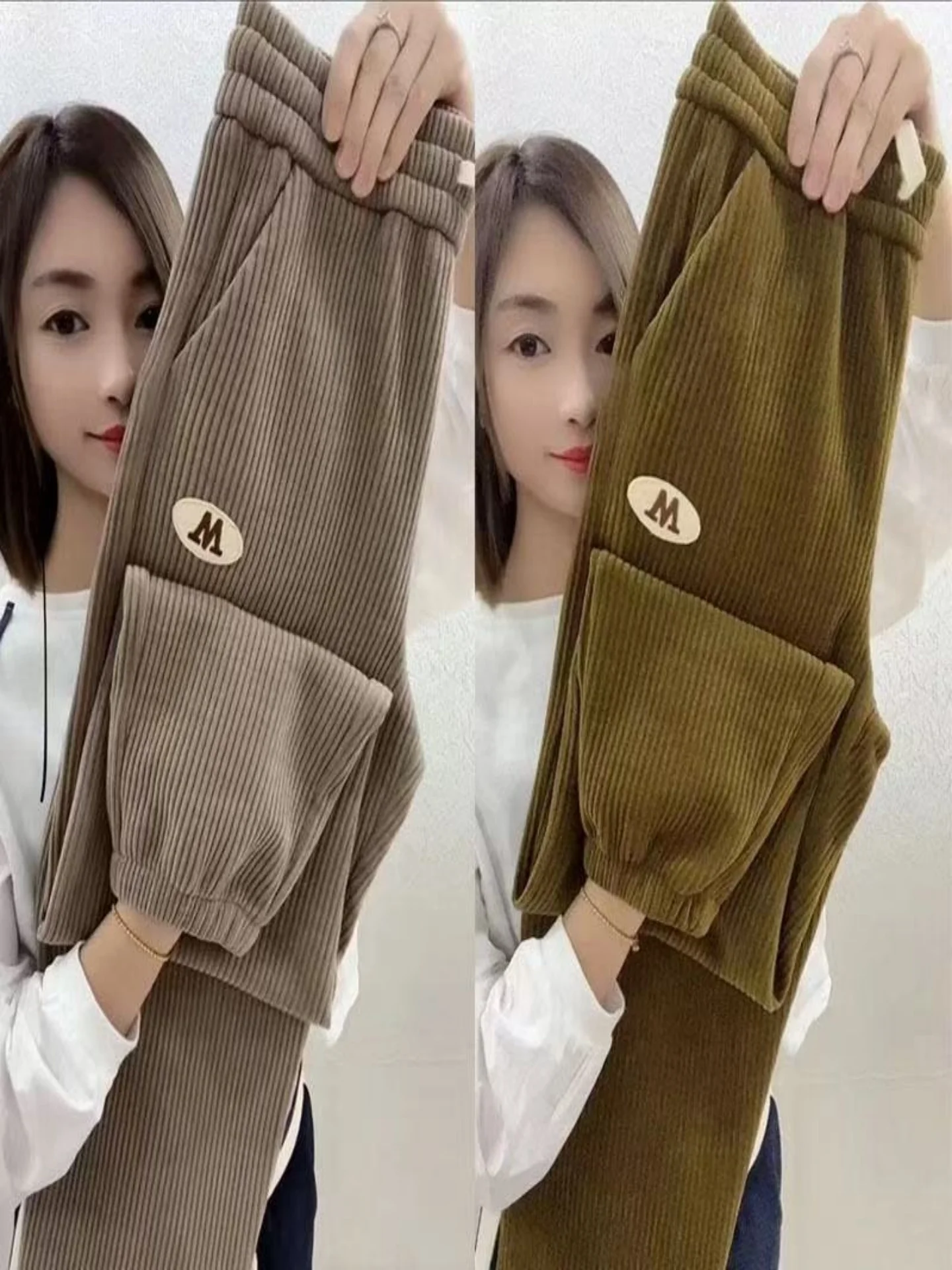 

Женские вельветовые брюки с высокой талией в корейском стиле, свободного кроя, повседневные, осенне-зимние, модные, больших размеров, теплые