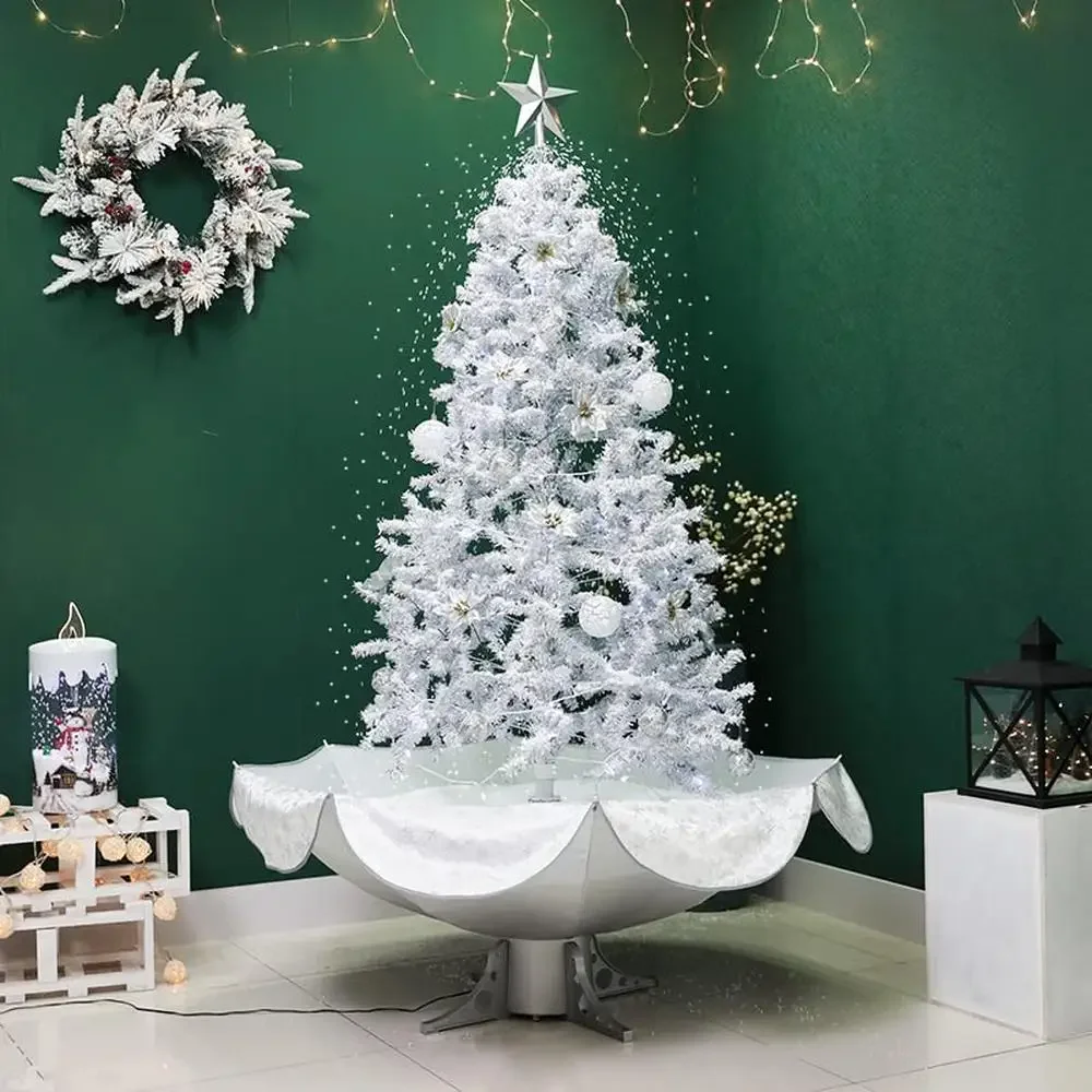 White Tinsel Christmas Tree 6' Snow Music LED Ornaments Star Flower Lights 72