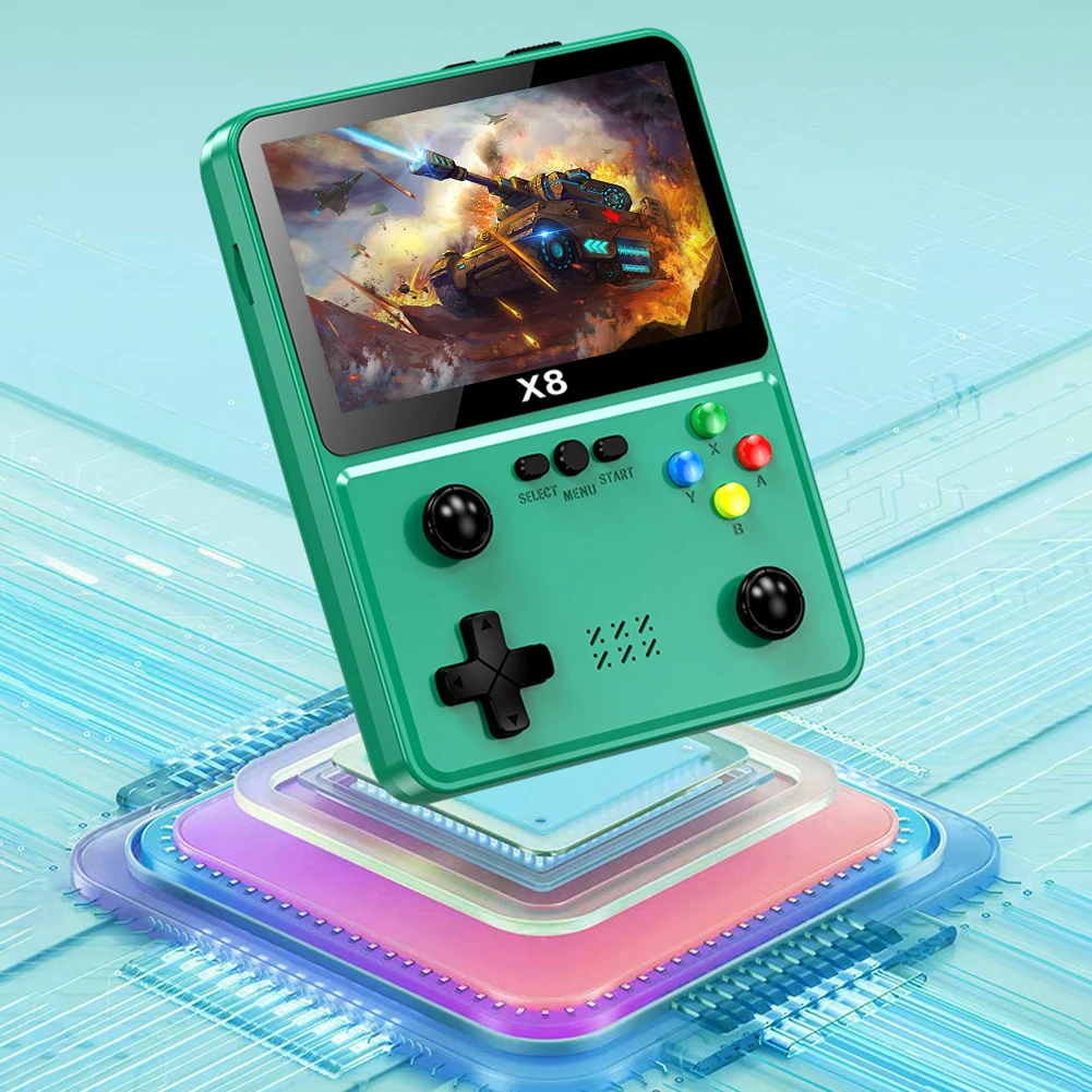 ใหม่ X8 เกมคอนโซลคอนโซลวิดีโอเกมย้อนยุค 4 นิ้วหน้าจอ IPS เครื่องเล่นเกมพกพา Dual จอยสติ๊ก 10 จําลองเกม