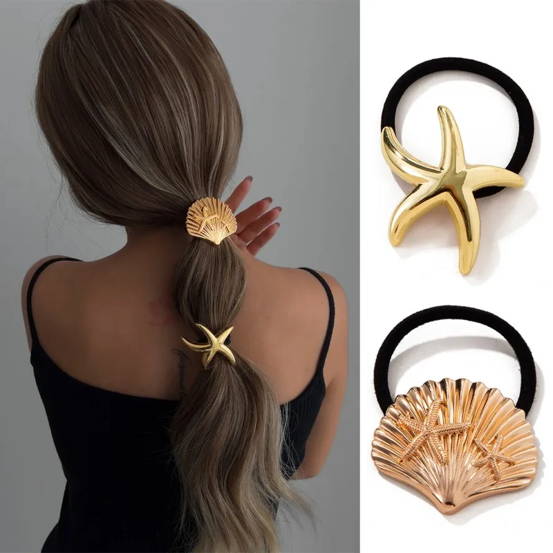 

2pcs Starfish & Shell Hair Ties Women Adorable Ocean Design Trendy Elegant Accessory Stylish Girls Headwear Daily Casual Outfits