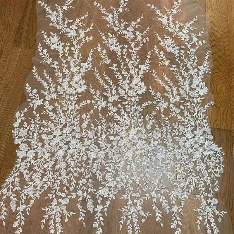 Blumen- und Blättermuster Pailletten Bestickte Spitzenstoffe, für Kleider, Heimvorhänge, Tischfahnen, DIY-Nähzubehör – Detail 6