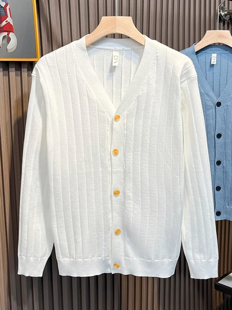 

Мужской вязаный кардиган Briti Sle Pure Color Slim Fit с V-образным вырезом, модный, фактурный, с длинными рукавами, повседневная верхняя одежда