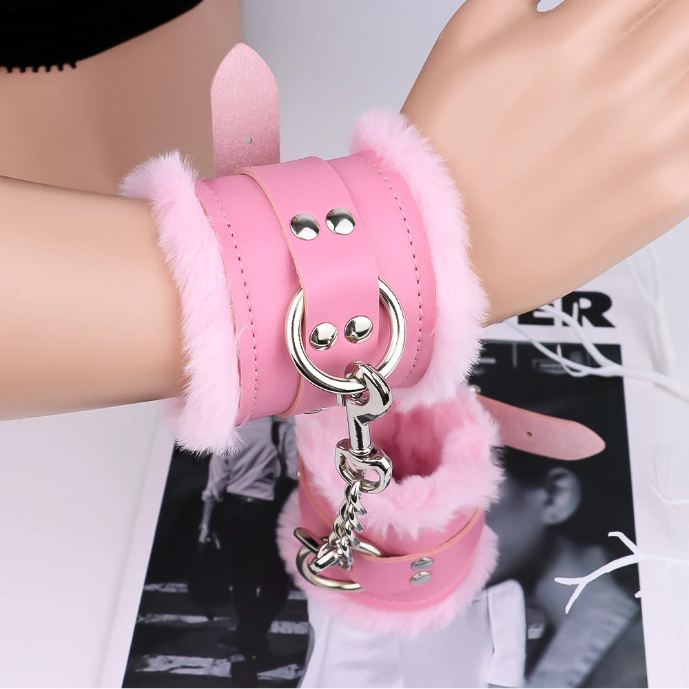 Bondage Handcuffs Soft Furry Wrist Cuffs Bondage Restraints SM Toys Pink Fuzzy Hand Cuffs for Adults Games