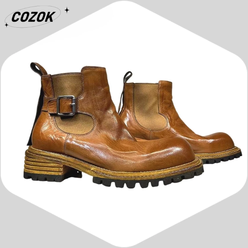 25 Popular British Style High-Grade Horse Leather Non-Slip Workplace Luxury Niche Ankle leather boots Waterproof leather boots