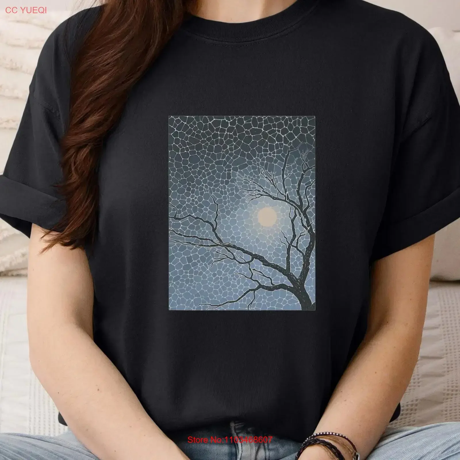 Toile d'araignée au clair de lune ciel d'hiver t-shirt Zen minimaliste Nature spirituelle pleine conscience pour les étoiles et les amateurs de plein air mystique