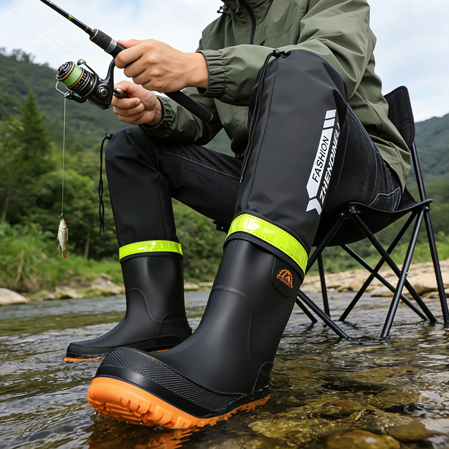 Large Size Long Tube Rain Boots Men's Outdoor Fishing Wading Shoes Anti-slip Waterproof Knee-high Ultra-tall Rain Boots
