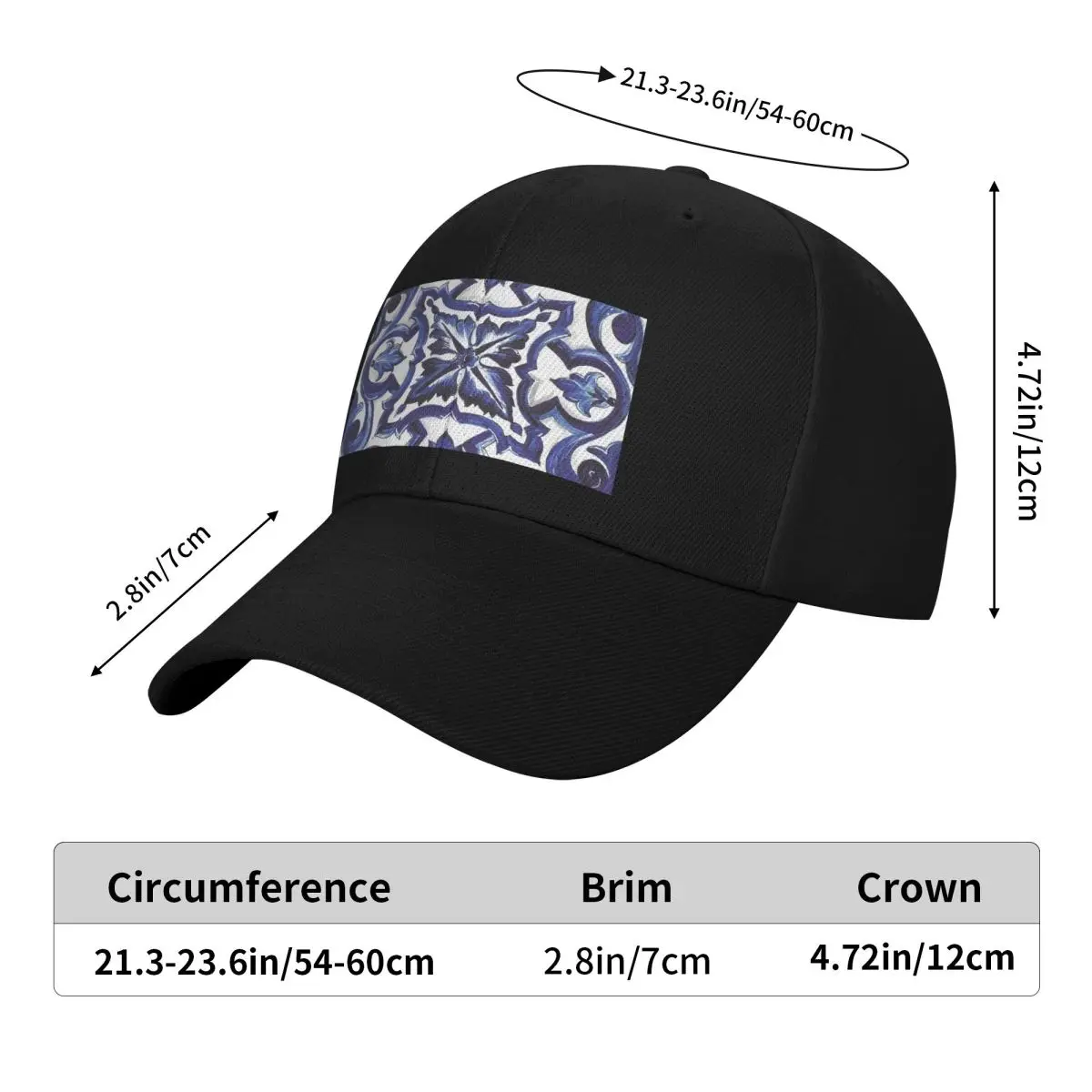 Blue Ornate Floral Mediterranean Sicilian Tile Cap Fashion Casual Baseball Caps Adjustable Hat Summer Unisex Baseball Hats