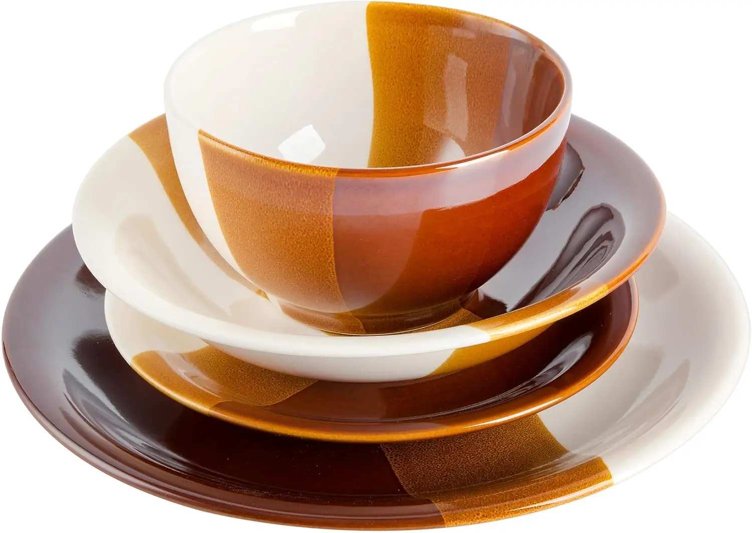 Set di stoviglie e ciotole a doppia ciotola in gres con baldacchino autunnale, servizio per 4 (16 pezzi)