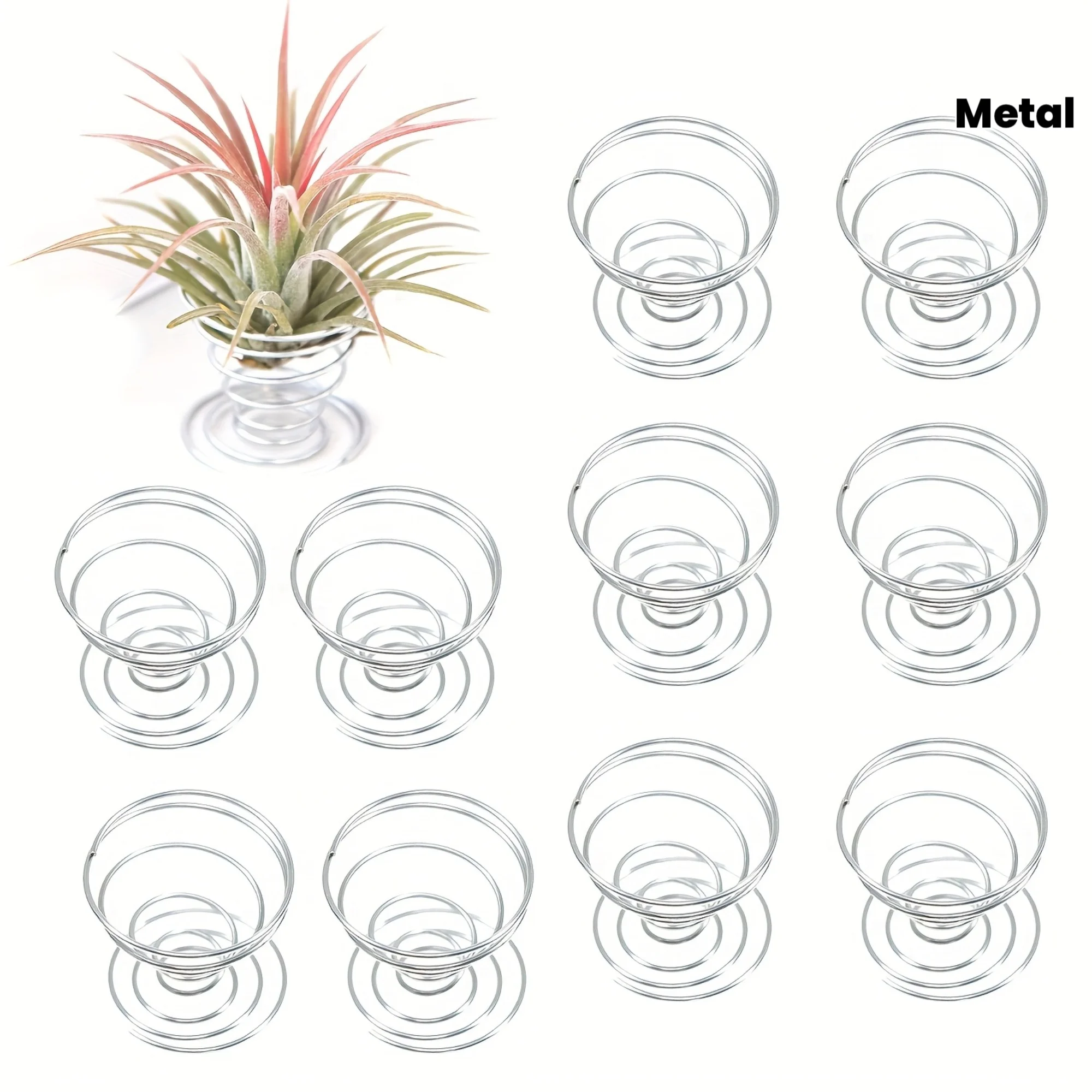 Set of 10 Metal Spring Stands for Air Plants, Ideal for Displaying Tillandsia on Tables