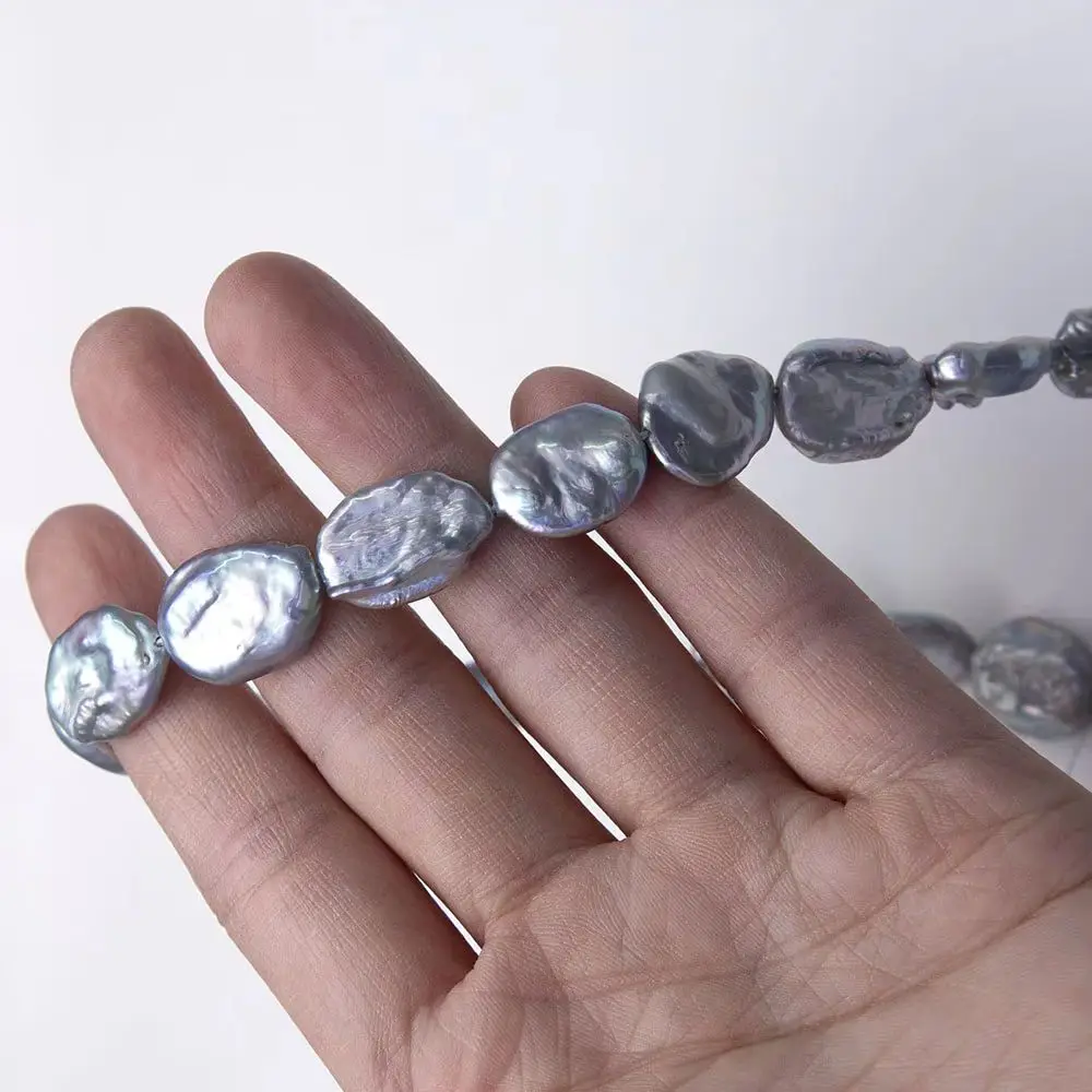 1-ストランド-グレー天然淡水パール-オーバルシェイプ-ビーズ-diy-ネックレス-ブレスレットを作るための半完成品-12x16-13x17mm