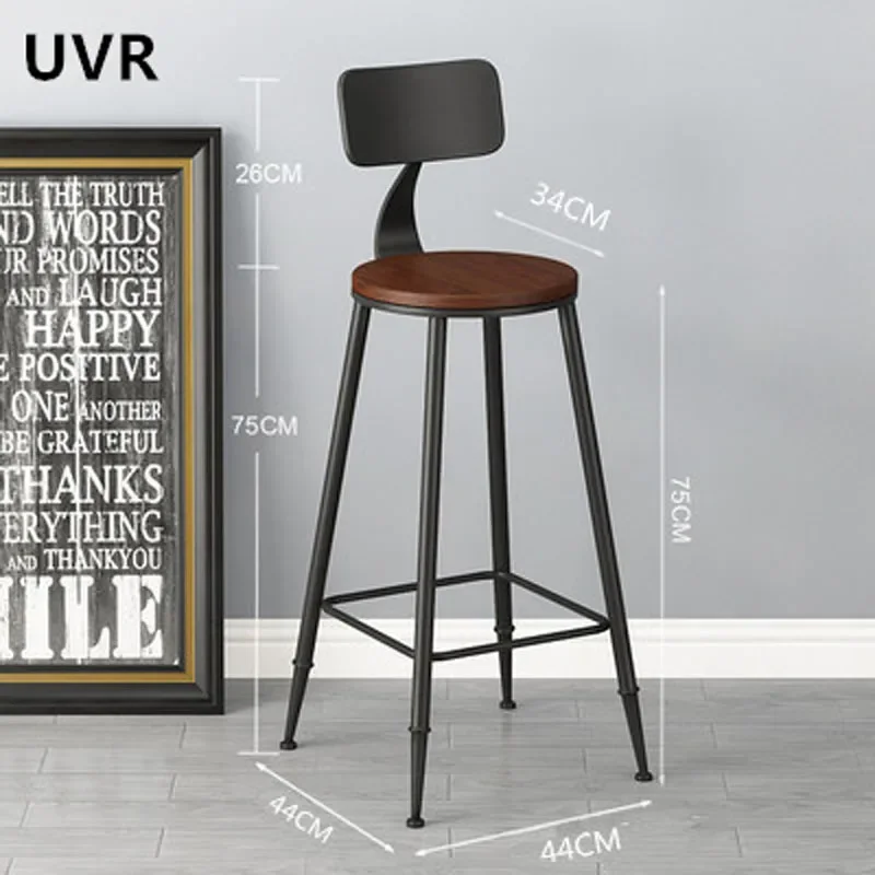 UVR Living Room Bar Stool Iron High Chair Home Kitchen Restaurant Backrest Chair High Rebound Sponge Cushion Salon Bar Stools