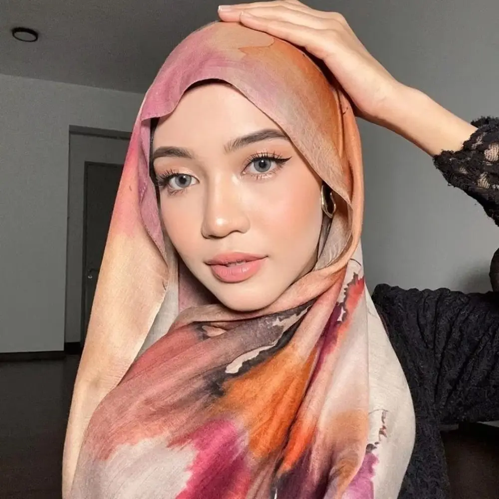 Luxe aquarel geweven hijab sjaal ademend lichtgewicht print islam sjaal lang zacht dames zonnebrandcrème sjaal vrouwelijk