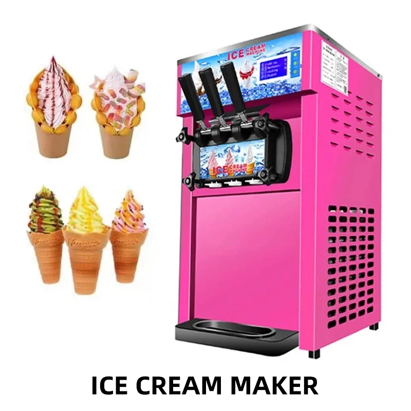 

220V Small Ice Cream Machine Tricolor Ice Cream Maker Commercial Stainless Steel Desktop Sweet Cone Equipment 1200W