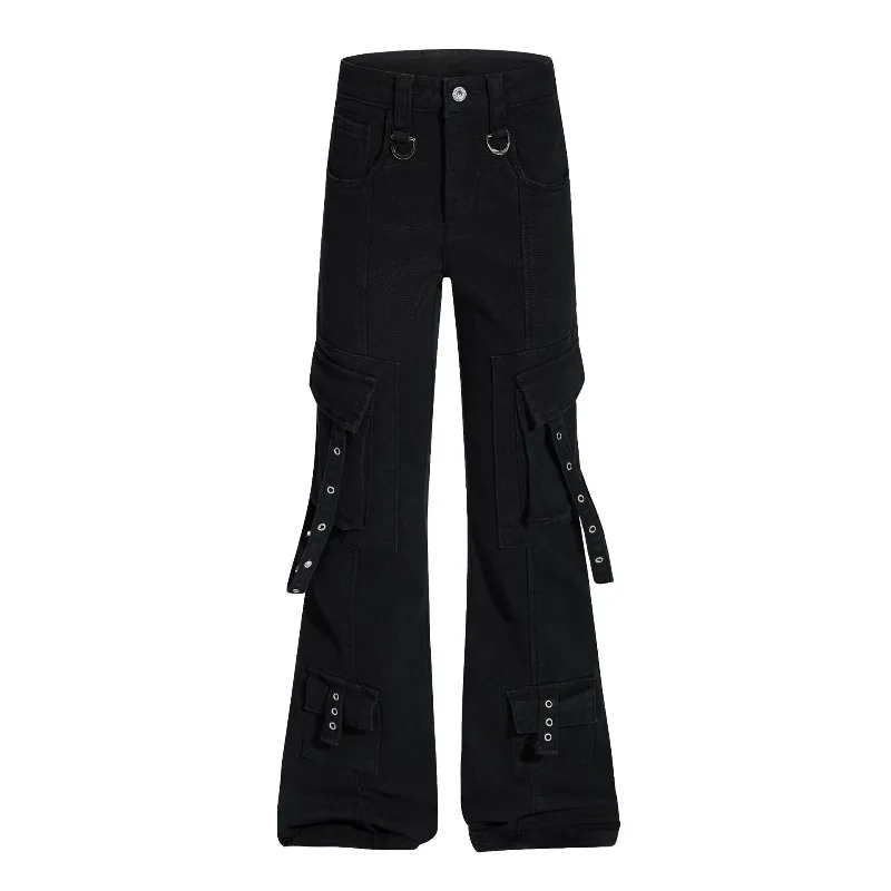 OR FL Dark Y2K Binding Strap Micro 97 Cotton Women Cargo Trousers American Streetwear Brand High Street Multiple Pockets Slacks
