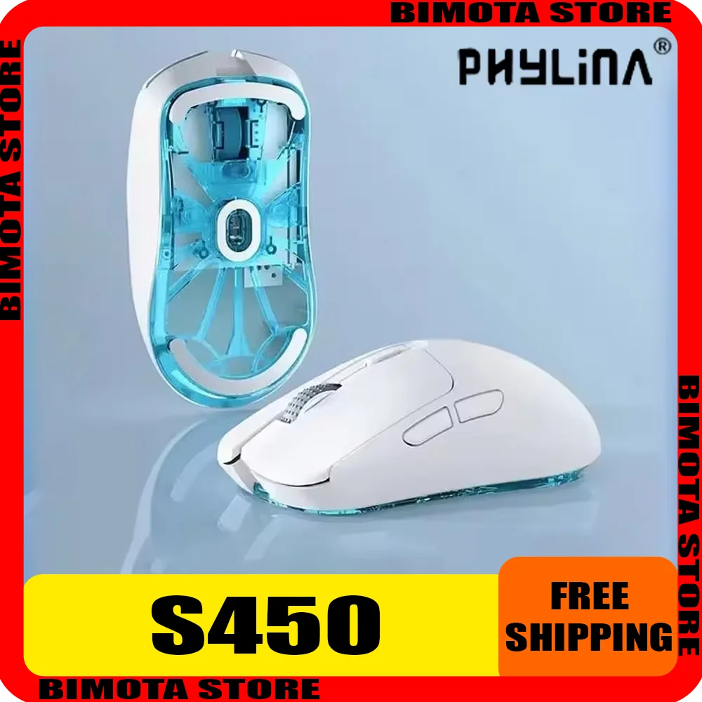 PHYLINA S450 Mouse 2.4G Wireless Paw3395 Ergonomics Dual Mode Lightweight E-sports Mouse Gamer Accessory for Computer Gaming Man