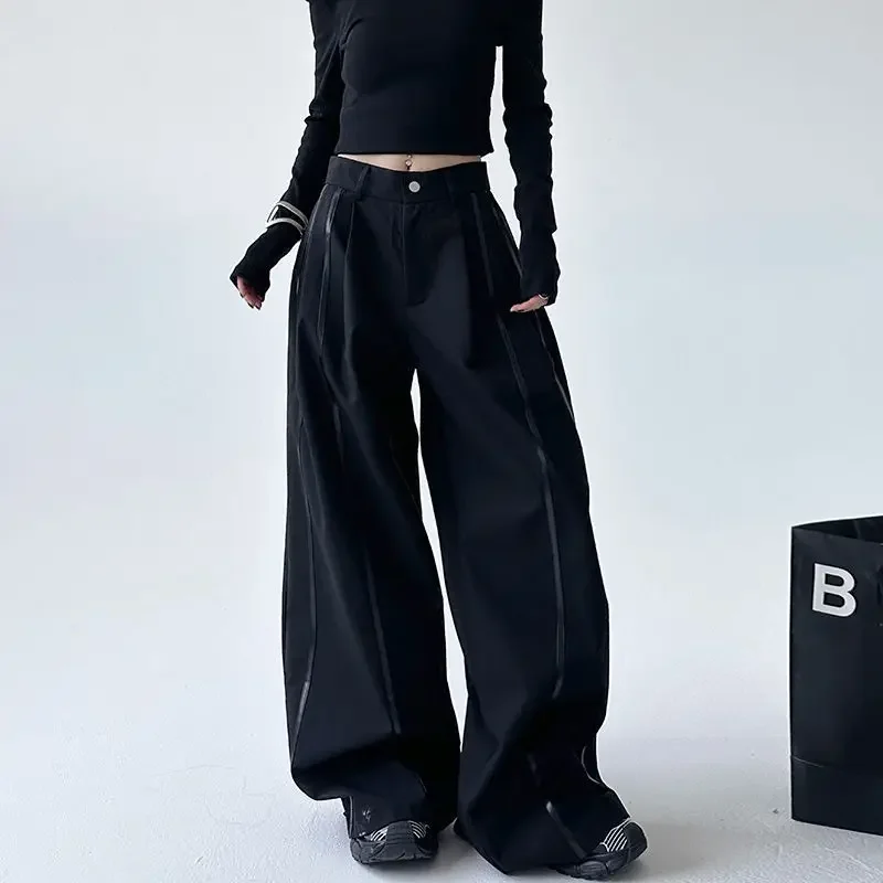 Women's High-Waisted Slimming Straight-Leg Wide-Leg Pants Casual Loose-Fit Sensible Niche Design Spring Autumn Season