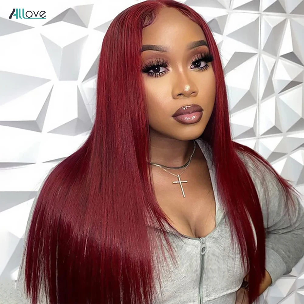 

Allove Burgundy Lace Front Wig 13x4 Lace Frontal Wig Brazilian Straight Hair Wigs 99J Colored Human Hair Wigs For Women Remy