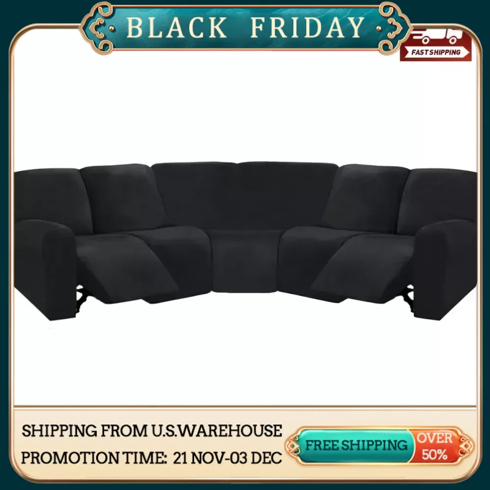 7-Piece L Shape Sectional Recliner Sofa Covers Velvet Stretch Reclining Couch Covers for Sofa Thick Soft Washable Free Delivery