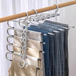 5 In 1 Folding Magic Pants Hanger Stainless Steel Antislip Clothes Trousers Scarf Storage Rack Closet Wardrobe Organizers