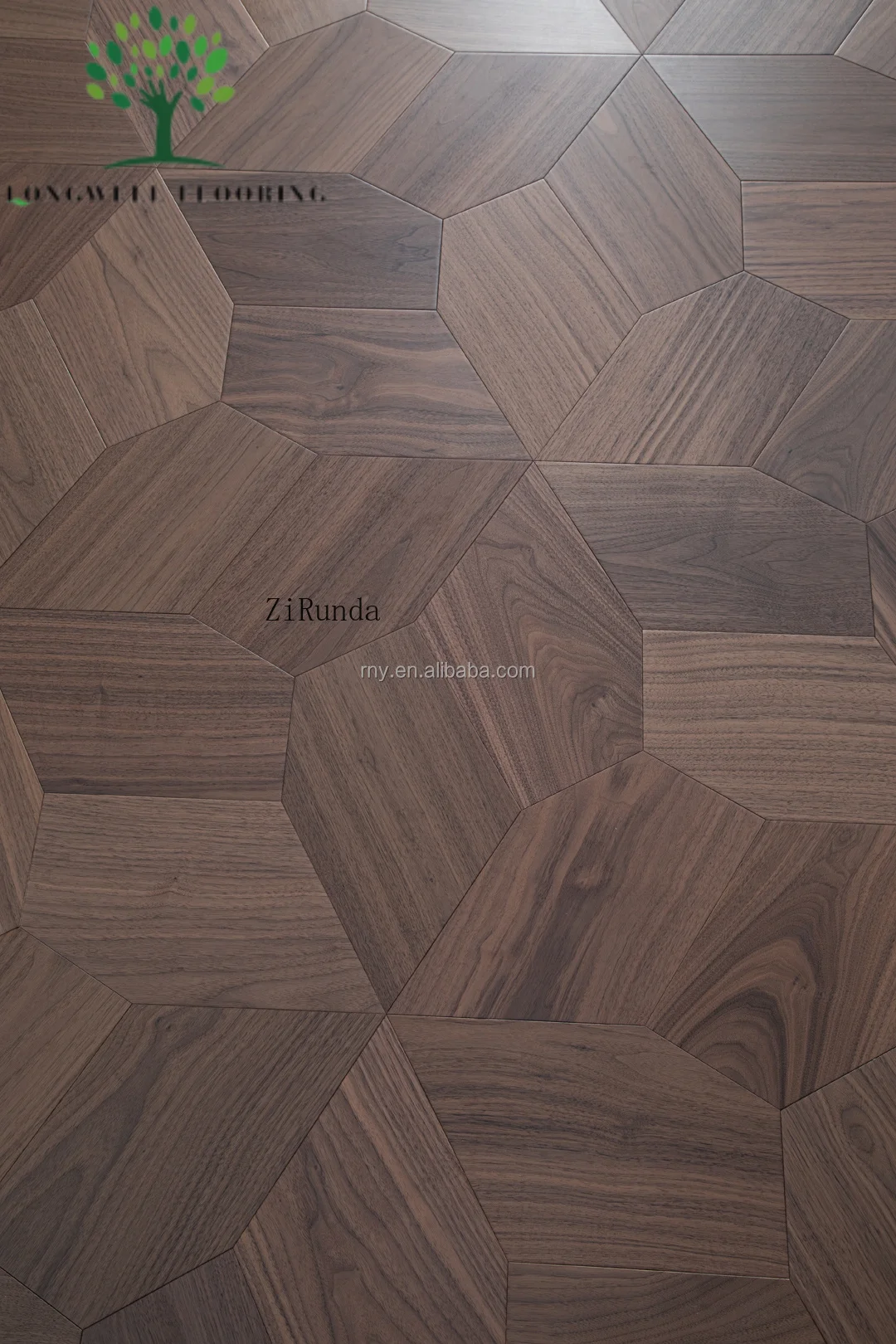 نسخة مخصصة من أرضية خشب البلوط والجوز الصلب أرضية هندسية خماسية مخصصة فاخرة