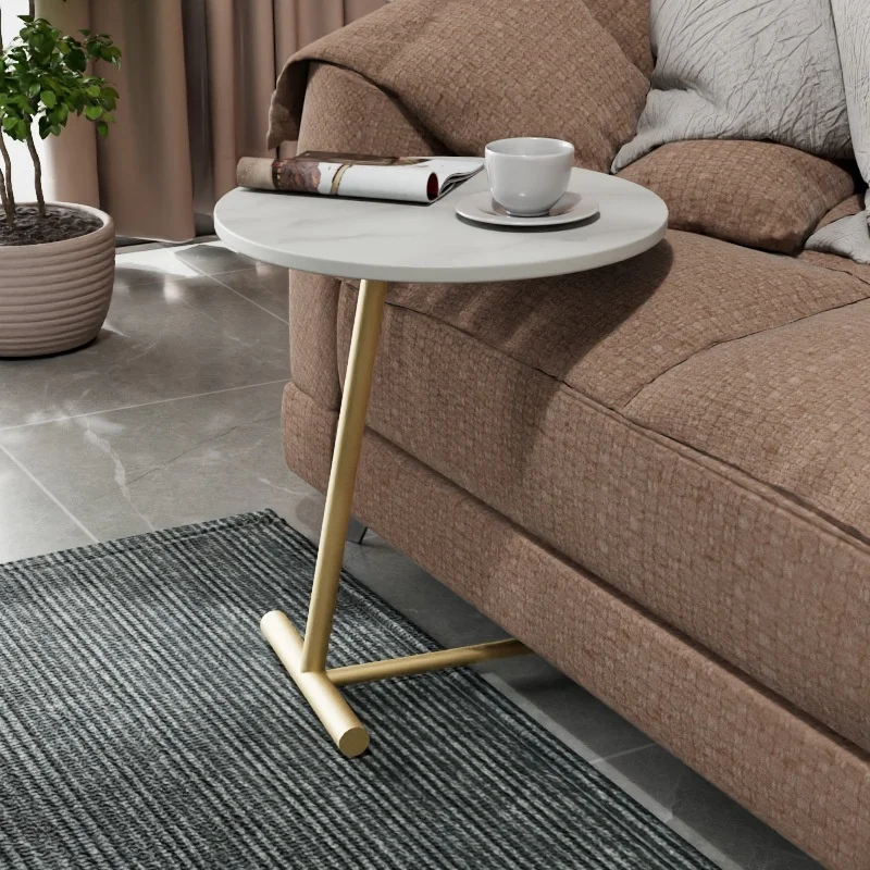 

Simple Living Room Furniture Household Rock Plate Iron Art Small Tea Coffee Table Creative Bedroom Sofa Round Table Side Cabinet