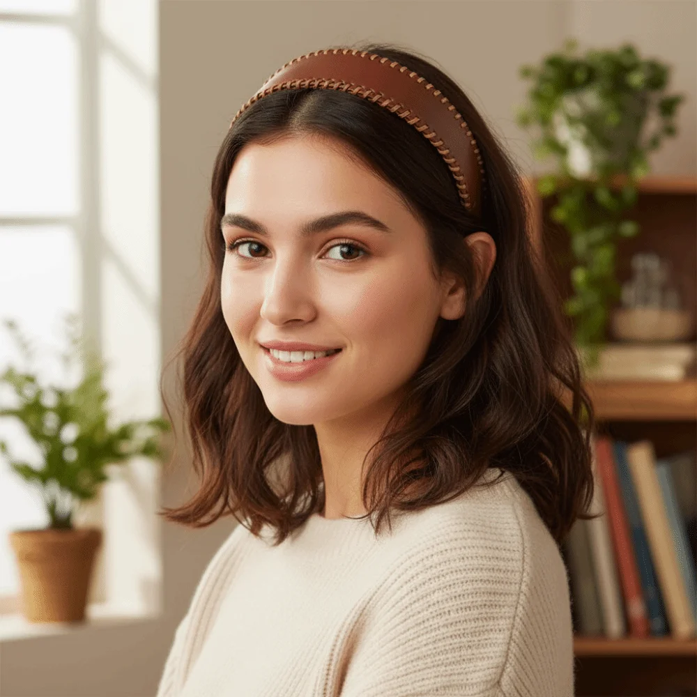 

Exquisite Solid Color Leather Headband Non-Slip Headwear Women Hair Hoop Korean Style Coffee Wide Edge Hairband Women