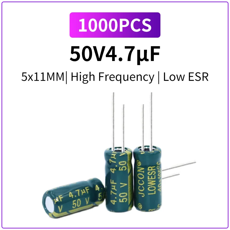 

1000 шт. высокочастотных алюминиевых конденсаторов 50В 4.7мкФ 5x11мм LOWESR 5*11