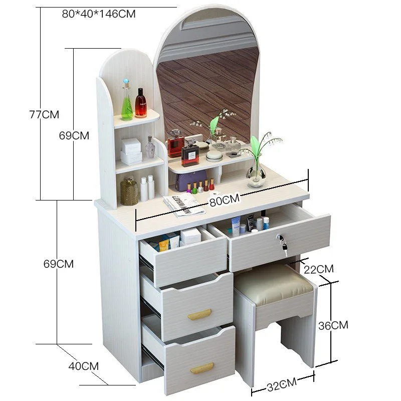 Eenvoudige houten dressoirset voor kinderslaapkamer, opbergcommode met spiegeldressoir