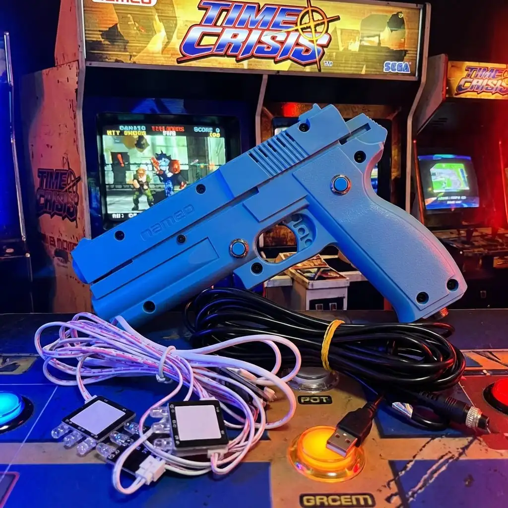 Strong recoil Time Crisis 3 Somatosensory Light Gun Motor Vibration With 4 IR Positioning Power adapter and Cable Pink blue