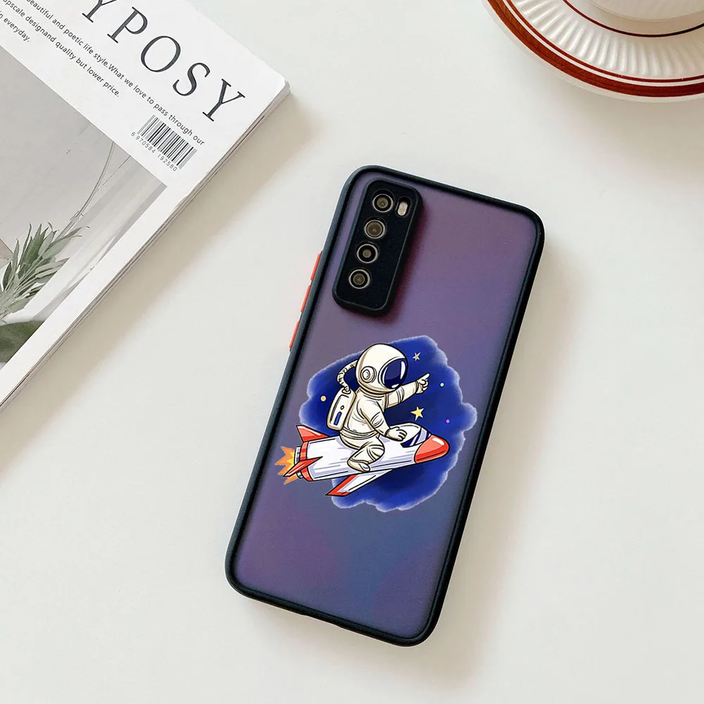 Skin Feel Translucent Phone Case For Samsung S22 A73 A72 A71 A54 S24 S23 S21 S20 Note20 S10 Cartoon Astronaut Rocket star Cover 