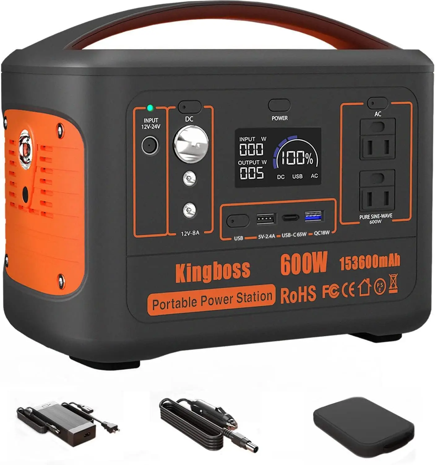 Portable Generator Power Station 600W (Peak 1200W) Kingboss 153600mAh 568WH Lithium Battery 110V/600W, AC Outlet