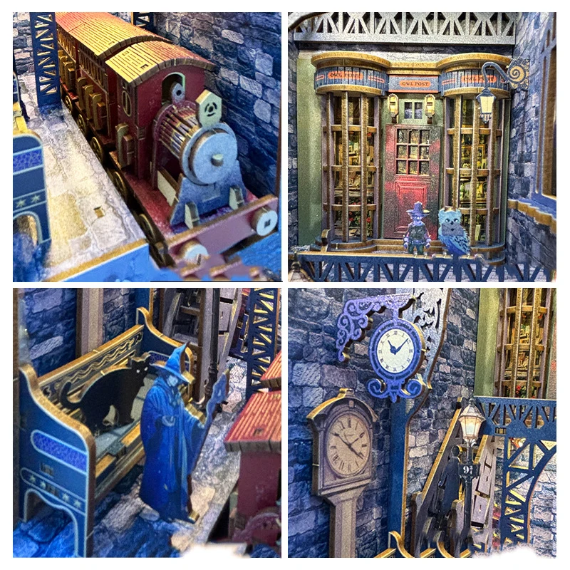 Nook per libri fai-da-te Kit modello in miniatura in legno Stazione magica Fermalibri Puzzle 3D Scaffale per amici Regali di compleanno