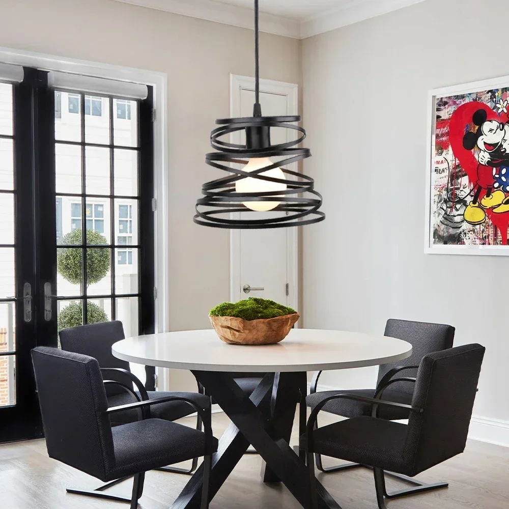 Modern Vintage LED Ribbon Spiral Swirl Pendant Lamp Shade Ceiling Hanging Chandelier for Living Room Kitchen Lighting Fixtures