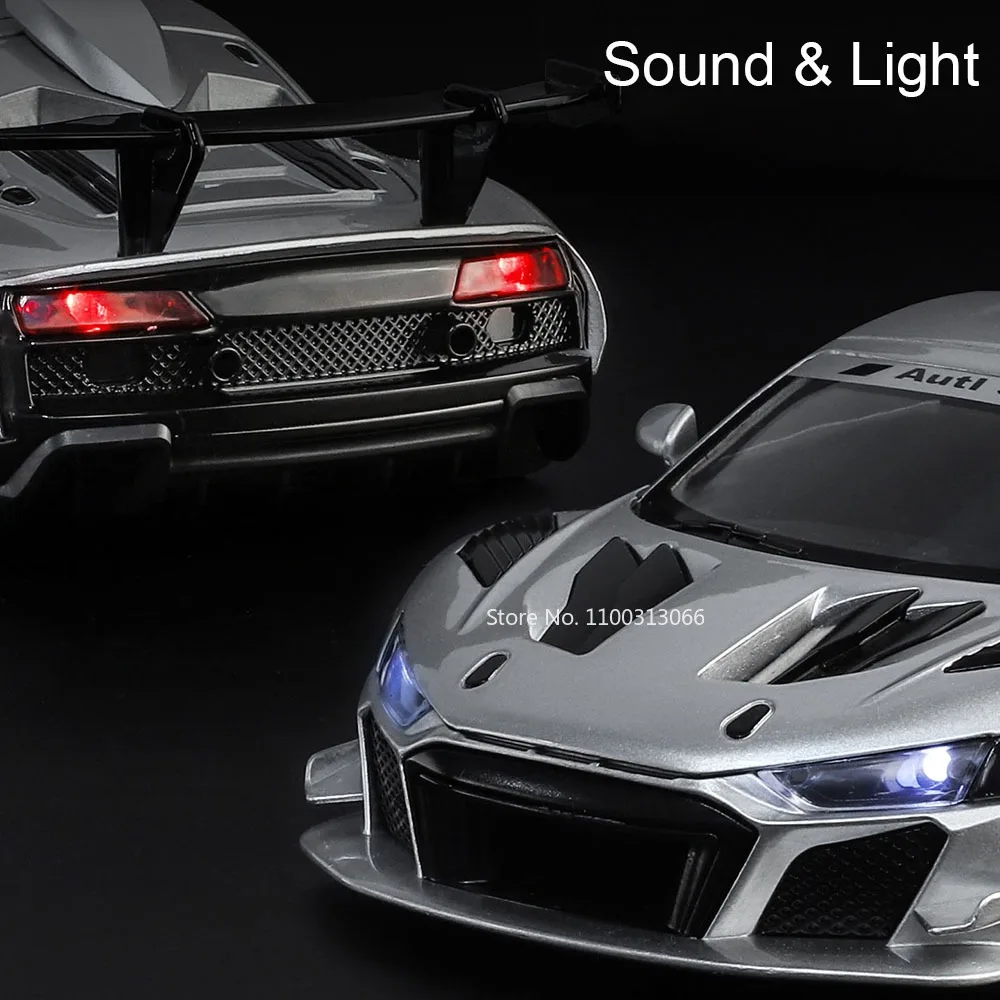 1:24 스케일 R8 LMS GT2 SLS 모델 자동차 합금 다이캐스트 장난감 후진 미니어처 슈퍼카 고무 타이어 자동차 성인용 홈 데코