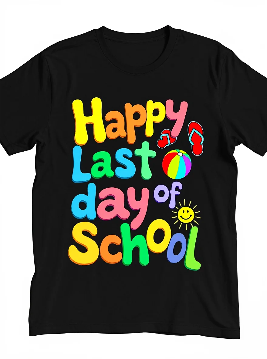 

Men's Last Day of School T-Shirt - 100% Cotton Stars/Sun "Hello Summer" (S-XXXL) Tee