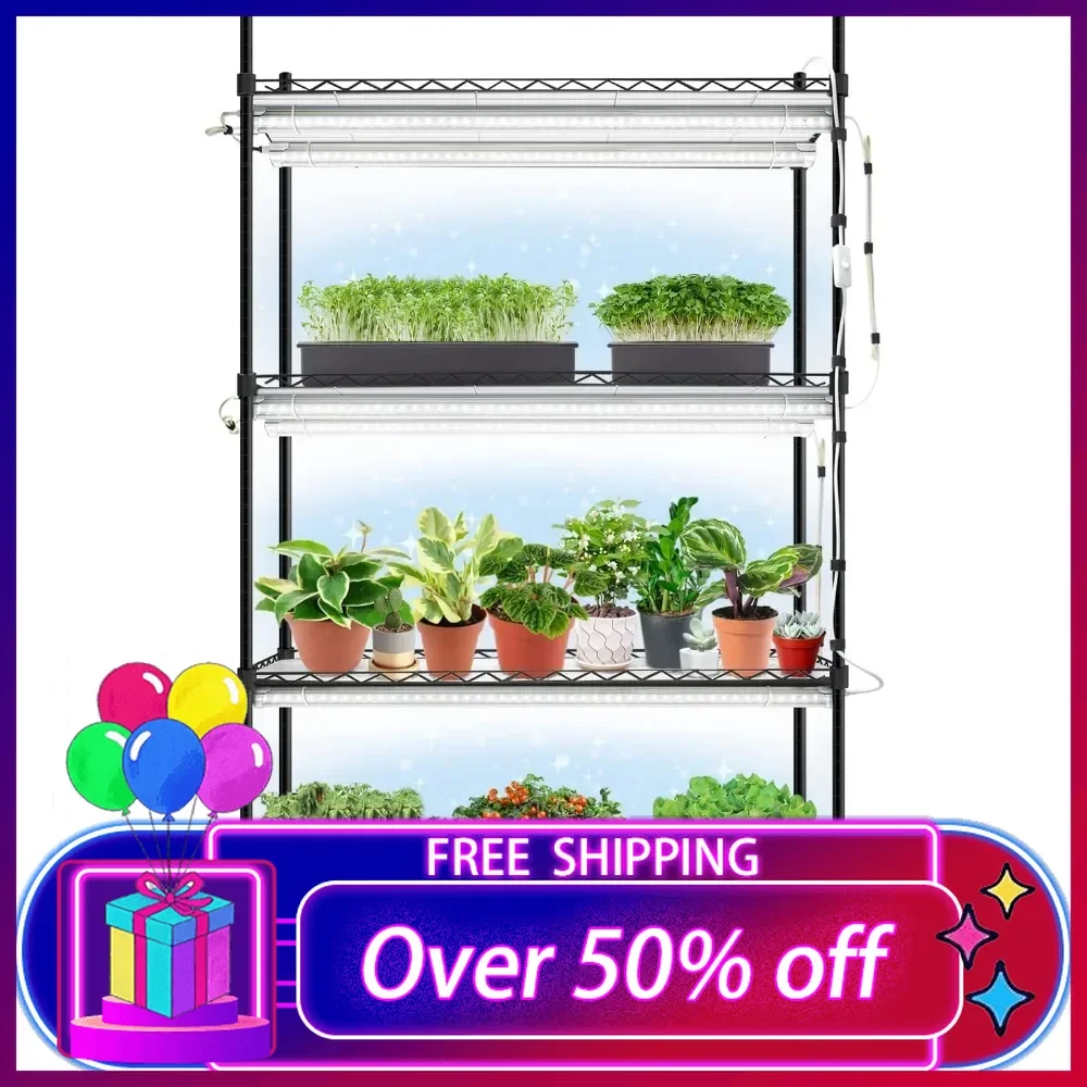 Plant Stand with Grow Lights for Seedlings,4-Tier Metal Shelf with Plant Lighting for Seed Starting,Full Spectrum 180W T8 5000K