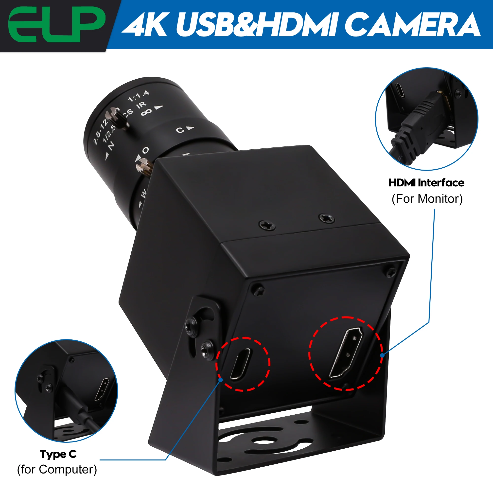 4K HD-MI USB-камера IMX415 3840*2160 H.264 H.265 Промышленная USB-камера безопасности с ручным зумом для Windows Android Mac Linux