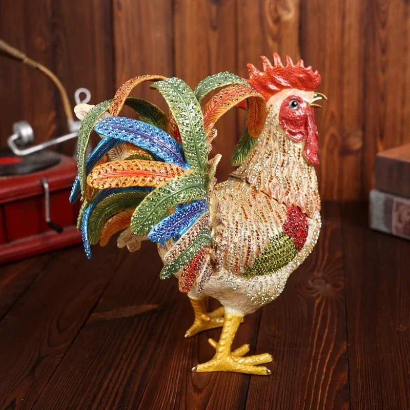 FengShui Metal Crafts Pewter Enamel Full Crystals Rooster Jewelry Gift Box Royal Souvenir Gifts Hot sales