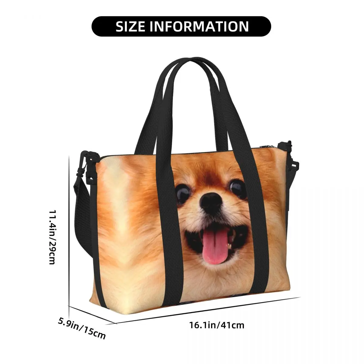 Custom Large Pomeranian Puppy Tote Bag Women Spitz Pom Dog Shoulder Shopper Gym Beach Travel Bag