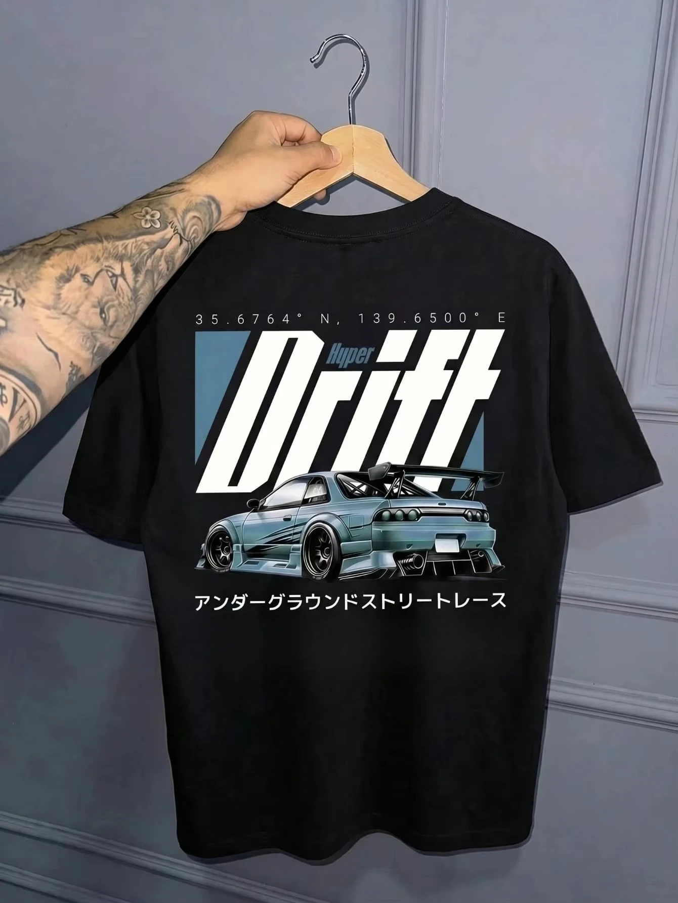 2026 New Family Matching T‑Shirt Hyper Drift JDM Modified Racing Car Japanese Text Back Print Oversized Cotton Short SleeveTops